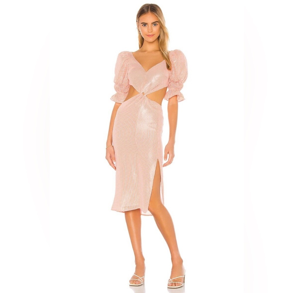REVOLVE LPA Pink Shimmery Cutout Midi Dress
